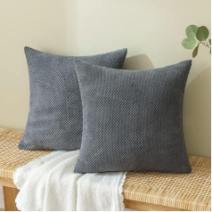 EMEMA Corduroy Cushion Cover, Decorative Granules, Sofa Cushion, Decorative Cushion Covers, Couch Cushion Cover, Throw Cushion Cover, Decorative Cushion for Couch, Sofa, Living Room, Set of 2, 60 x 60 cm, Dark Grey