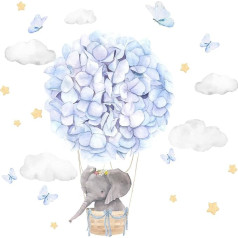 Little Deco DL822 Wall Sticker Hot Air Balloon Butterflies Flowers Wall Sticker Stars for Baby Nursery Wall Decoration - 147 x 94 cm (W x H)