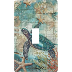 Sea Turtle Decorative Toggle Switch Starfish Retro Underwater Ocean Wall Plate Socket Cover Size 1 Gang 2.9 x 4.6 Inch for Living Room Bedroom Bathroom Home Decor