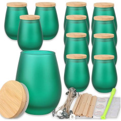 MILIVIXAY Pack of 12 11oz Candle Jars with Bamboo Lids and Candle Making Kits - Matte Green Candle Jars, Empty Oval Design Candle Jars for Making Large Candles, Spices,