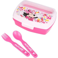 OM SUPPLIES Minnie Cartoon Characters Kids Lunch Sandwich Box Container with Plastic Spoon and Fork, Ideal for School or Picnic (Minnie)