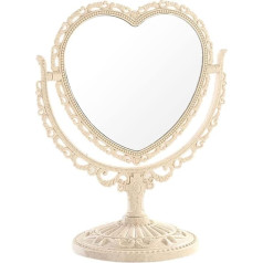 FSSTUD Plastic Heart Shaped Makeup Mirror Table Cosmetic Mirror Double Sided Mirror Rotating Makeup Mirror for Women Girls Beige