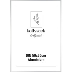 kollyseek Picture Frame Aluminium 50 x 70 cm Black Metal Poster Frame with Shatterproof Plexi Glass Modern Photo Frame Picture Frame with Mount for Pictures Posters Photos Silver