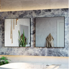 GOLD&CHROME UNIQUE DESIGN Square Mirror, Bathroom Mirror, 61 x 3 x 61 cm, Black Mirror with Aluminium Frame, Wall Mirror for Bathroom, Door Mirror, Bedroom, Mirror Guest Toilet, Mirror Large