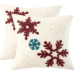 Set of 2 Christmas Cushion Covers, 45 x 45 cm, White Snowflake Tufteter Decorative Cushion for Sofa, Living Room, Bedroom, Car, Merry Christimas Cushion Covers