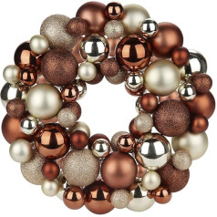 Oairse 33 cm Christmas Bauble Wreath, Shatterproof, 3 Types of Material Balls, 4 Ball Sizes, for Christmas Decorations, Home Decor, Kitchen Table