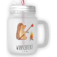 Mr. & Mrs. Panda Personalised Drinking Glass Mason Jar Hedgehog Grilling – Personalised Gifts, Gift with Name, Wish Jar with Name, Good Mood