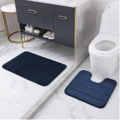 Kaxich Set of 2 Bathroom Rug Non-Slip Bath Mat Washable Bath Mat Soft Microfibre Bath Mat 50 x 80 cm and Toilet Rugs 50 x 50 cm