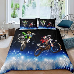 Homemissing Motocross Driver Bedding Set Kids Boys Teens Extreme Sports Duvet Cover Motorcycle Competition Games Duvet Cover Dirt Bike Motorcycle Bedspread Double 3 Pieces