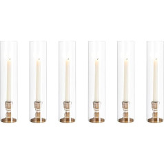 NUPTIO Glass Cylinder for Candles Candle Holder Wood: 35 cm Set of 6 Clear Glass Wooden Candle Holders Taper Candles Large Bottomless Cylinder Shade Wedding Party Table Centerpiece Decor