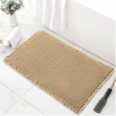 Bath Mat Non-Slip Ultra Soft Waffle Bathroom Rug with Tassels Super Absorbent and Machine Washable for Bathroom Shower Bathtub Dark Grey (Brown, 46 x 77 cm)