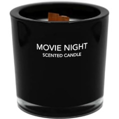 Jeremy Fragrance Candle Movie Night Premium Scented Candle in Glass with Wooden Wick, Black, Subtle and Sweet Fragrance, Bergamot, Lemon, Vanilla
