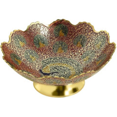 Zap Impex Brass Decorative Dried Fruit Bowl Multi-Purpose Serving Bowl Carving - Size - 9 Inch Beautiful Red Colour Peacock Design Kitchenware Gift