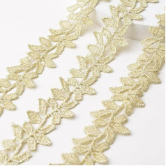 URROMA Pale Gold Leaf Lace Trim 10 Yards Fabric Lace Ribbon for DIY Sewing Craft Wedding Ribbon
