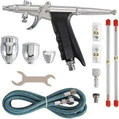 STEEIRO Airbrush Kit, Multi-Purpose Gravity Feed Spray Gun Airbrush Set, 0.3 mm, 0.5 mm, 0.8 mm Nossles Cups Set Kit, for Makeup, Model Painting, Nail Art, Cake Decoration