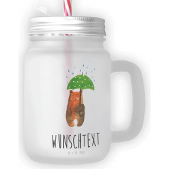 Mr. & Mrs. Panda Personalised Mason Jar Bear Drinking Glass with Umbrella - Personalised Gifts, Love Number, Teddy Bear, Couple, with Name, Printed Drinking Glass, Token of Love, Family