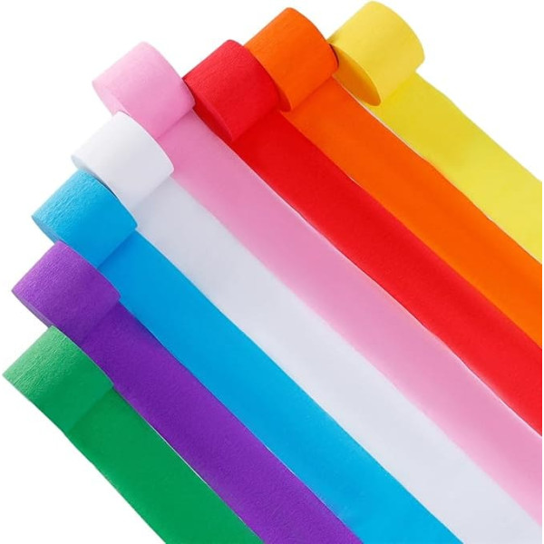 GNEGNI LIFE 8 Rolls Crepe Paper Streamers for Birthday Wedding Party Halloween Christmas 25m x 4.5cm