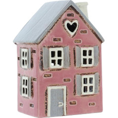 Shudehill Giftware Ceramic Village Pottery Shutter House Pink Tea Light Holder - Beautiful Housewarming Gift Home Decor Candle Holder