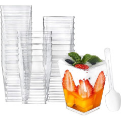 Trlyane Pack of 50 Dessert Cups with Spoons, Dessert Cups Plastic Dessert Glasses 160 ml / 5 oz Dessert Bowls Set Small Plastic Dessert Bowls Ice Cream Sundae Plastic Finger Food Bowls for Party