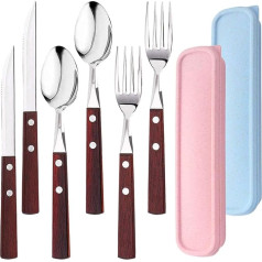 6 Piece Portable Utensils Set with 2 Boxes, MERYSAN High-Quality Stainless Steel Cutlery Set, Reusable & Environmentally Friendly Cutlery Set Knife Fork Spoon for Travel Office Lunch Camping (B)