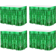 sourcing map 4 Pack Fringe Tinsel Table Skirts for Rectangle Tables Tinsel Backdrop Curtain for Wedding Birthday Party Decoration 29x108 Inch Green