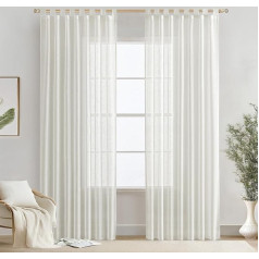 MIULEE Voile Curtains with Loops, Linen Effect, Semi-Transparent Curtain, Elegant, Simple Linen Look for Living Room, Bedroom, Set of 2, 140 x 280 (H x W), White