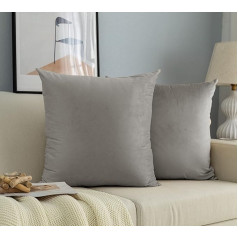 Pair of Velvet Pillow Covers for Sofa Bed Mite-Proof Hypoallergenic with Hidden Zipper 2 Pieces (60x60cm, Grey)