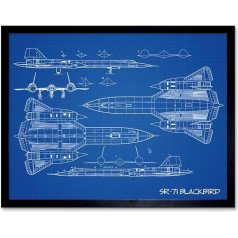Artery8 SR-71 Blackbird Habu US Aircraft Spy Plane Blueprint Plan Art Print Framed Poster Wall Decor 12 x 16 Inch Level Blue Wall Decoration