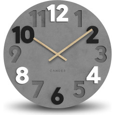 Cander Berlin MNU 2840 N XXL Wall Clock MDF Silent without Ticking Noises 40 cm Analogue Living Room Modern Vintage Grey Wooden Hands