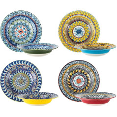 HENXFEN LEAD Porcelain Soup Bowls, Set of 4 Soup Bowls, 550 ml, Pasta Plates with Wide Rim for Salad, Soup, Cereal, Pasta, Bohemian Style