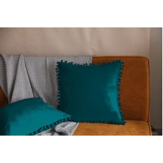 Pagnanno. Set of 2 Soft Velvet Cushion Covers 18x18 Inch Pom Pom Square Cushion Covers for Chairs Living Room Bedroom with Invisible Zipper 18x18 Inch, Teal