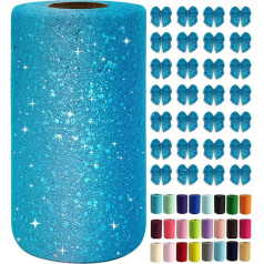 Turquoise Glitter Tulle Rolls 6 Inch x 50 Yards Sequin Tulle Fabric Ribbon for DIY Tutu Skirt Sewing Bow Wedding Decorations Halloween Craft Supplies