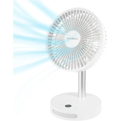EASEBREEZ Personal Desktop Fan, Quiet and Powerful Small Fan, Adjustable Tilt, Lightweight USB Fan, Fan with Night Light, 5 Speed Levels, White