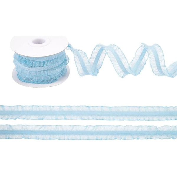 FINGERINSPIRE 9.1 m 20 mm Double Ruffle Lace Trim Light Sky Blue Ruffle Stretch Elastic Edge Border Pleated Fabric Lace Ribbon for DIY Dresses, Headwear, Decoration and Gift Packaging