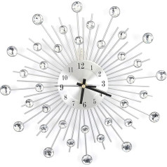 11.81 Inch 3D Crystal Wall Clock, Sparkling Bling Diamonds, Silver Wall Clock, Modern, Fashionable, Round Design, Metal, Digital Needle, Wall Decoration for Kitchen, Living Room, Bedroom