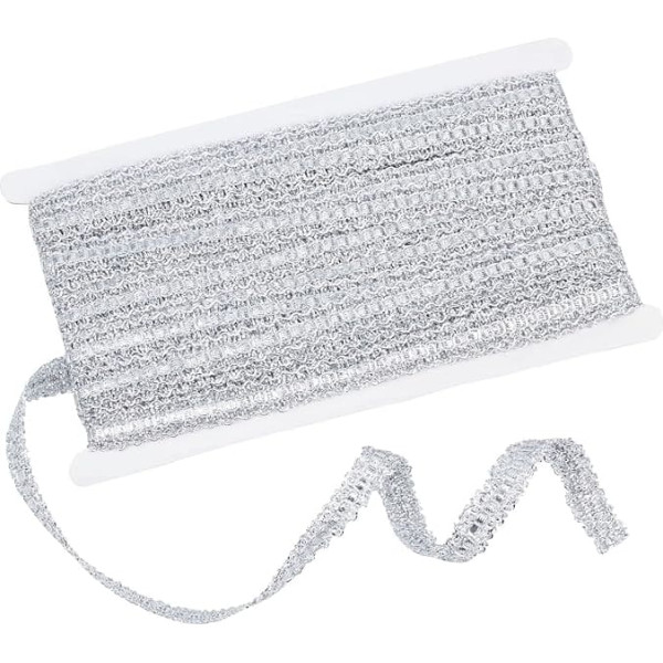 GORGECRAFT 15Yds Silver Scroll Gimp Braid Trim Lace Trim Metal Edge Trim Sewing Tape Made of Polyester Fabric Woven Trims Decorative for Curtains Protective Covers DIY Crafts Jewellery Making