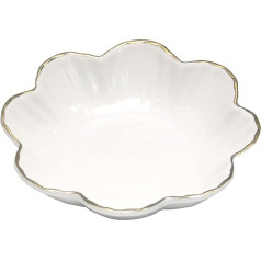 HOKMOKQOK Porcelain Serving Bowl, Ceramic Flower Relish Tray with Metallic Rim, Serving Bowls for Wedding, Party, Perfect for Small Cereal, Pasta, Salad, Sweets and Snacks, White, 16.8