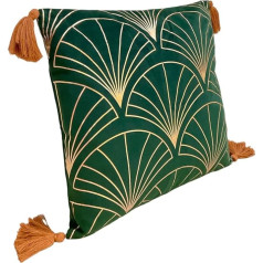 Moroccanity Art Deco Emerald Green Velvet Copper Gold Cushion Cover with Tassels Art Deco Cushion Gold Green Cushion Cover Velvet Cushion Cover 43x43cm