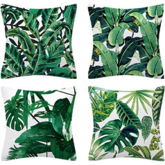 Set of 4 Pillow Covers,18x18 Inch Tropical Leaves Waterproof Throw Pillow Case Cotton Linen Decorative Pillow Covers for Sofa Couch Car Bedroom Home Decor (#03)