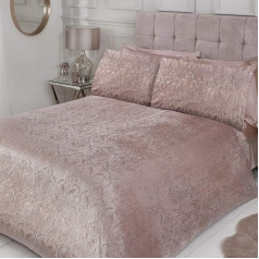 Sleepdown Paisley Luxury Shimmer Glitter Velvet Blush Pink Duvet Cover Set Super King (220x260cm) Polyester