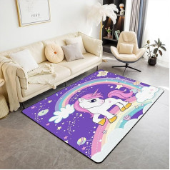 Unicorn Rug 100 x 150 cm Kids Unicorn Glitter Decorative Rug Set for Boys Girls Teens Cartoon Dreamy Horse Living Room Rugs Rainbow Indoor Mat