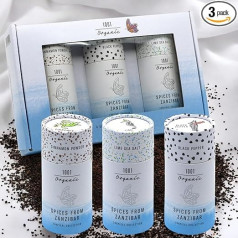 1001 Organic Gift Set, Spices from Zanzibar, 160 g, Black Pepper Cinnamon Powder, Lime Sea Salt, Spices, Spice Mix, Spice Gift, Starter Set, Spice Box, Cinnamon Salt, Cinnamon