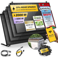 Solakon 2000 W Balcony Power Station Complete Socket - Includes Bracket - Balcony Power Station 2000 Watt Latest Inverter 800 W - Solar System Complete Set with 4 x 500 W Solar Panel with 10 m Cable