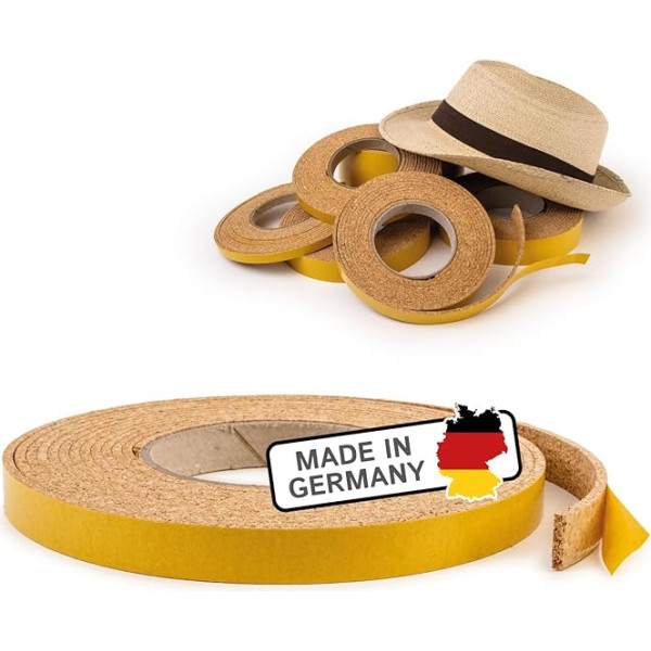 Self-Adhesive Cork Strips, 5 m Long, 1.5 cm Wide and 3 mm Thick, Can Be Cut to Size, Cork Strips, Expansion Joint, Hat Band, Cork Tape, Self-Adhesive Hat Reducer - Made in Germany