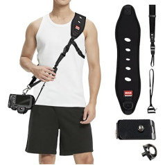Camera Strap with Safety Rope and Hand Strap Camera, Equipped with Quick Release Plate with Rubber Pad and 1/4 Inch Screw, Adjustable Camera Strap Quick Release for DSLR Cameras, black