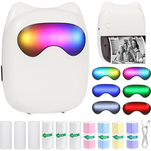 Ambesty Mini Printer, Mobile Photo Printer, Portable Mini Photo Printer, Wireless Photo Printer, Thermal Printer, Smartphone Bluetooth Printer, for Learning Aid, Learning Notes, Journal with 10 Rolls