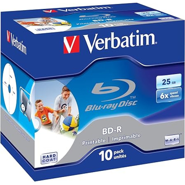 Verbatim Blu-Ray Laser Disk BD-R 25Gb 6X Jewel Inkjet Printable Pack of 10 43713