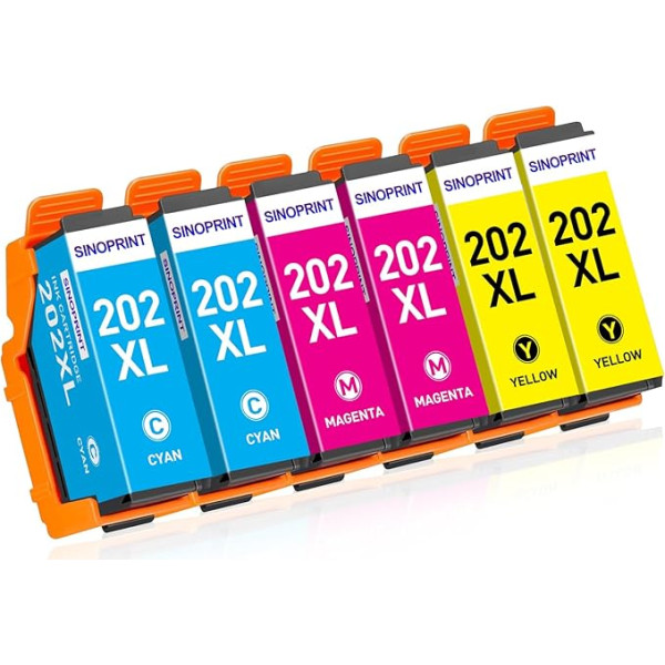 SINOPRINT 202XL Printer Cartridges Compatible with Epson 202XL Ink Cartridges for Epson Expression Premium XP-6100 Cartridges for Epson Expression Premium XP-6105 XP-6000 XP-6001 XP-6005, Pack of 6