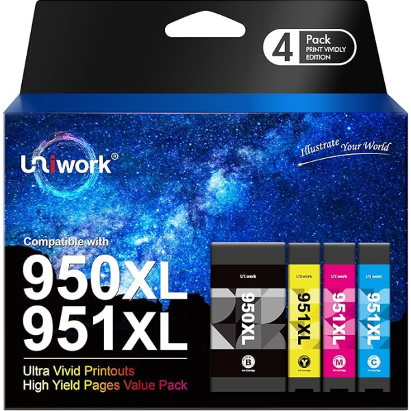 950XL 951XL Printer Cartridges Multipack Ink Cartridges Compatible with HP 950 951 Officejet Pro 8600 8610 8100 8615 8616 8620 8625 8630 8640 8660 251dw 276dw (1 Black, 1 Cyan, cyan, cyan, 1A, 1