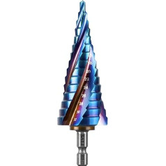 SALI HSS Step Drill [Φ4-32 mm, 15 Steps] Four Spiral Grooves Step Drill, Sharp Taper Drill Bit for Metal, Stainless Steel, Plastic, Wood (HSS Co)